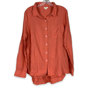 Dylan orange/red button down, frayed hem blouse